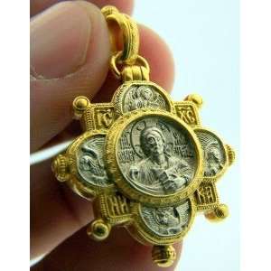 Madonna & Child Gold Relic Locket Cross W Angels Icon  Jewelry