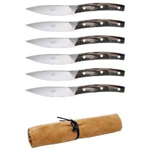 Consigli Falorni 6 Piece Buffalo Horn Handle Steak Knife with Leather 