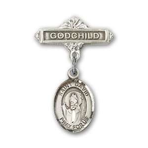   Silver Baby Badge with St. David of Wales Charm and Godchild Badge Pin