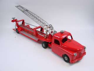 Structo SFD Fire Truck + Original Box Baked Metallic Enamel Raised 