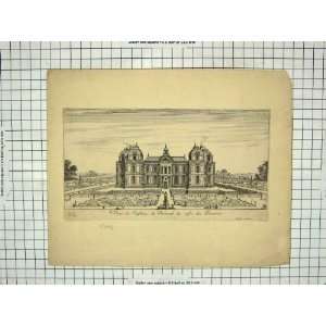   Antique Engraving Chateau Verneuil France Architecture