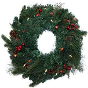   Wreath Prelit with LED 15 Red Berry 15 Facet Clear Lights Battery