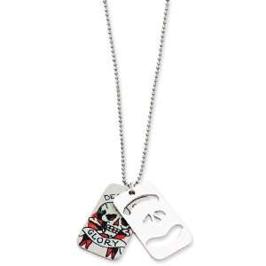  Ed Hardy Death & Glory 2 piece Dog Tag Painted Necklace 