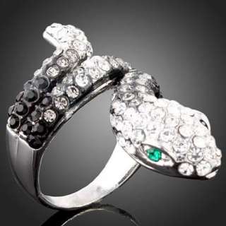 ARINNA Cute Snake Swarovski Crystal White Gold GP Ring  