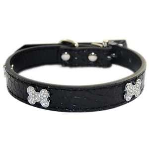   New 3/4 x 16.5 Crystal Bone Leather Dog Collar Black: Pet Supplies