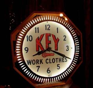 1940s Key Work Clothes NEON display clock sign OLD  