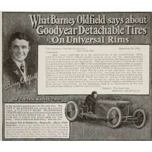  1907 Ad Goodyear Tires Barney Oldfield Race Car RARE 