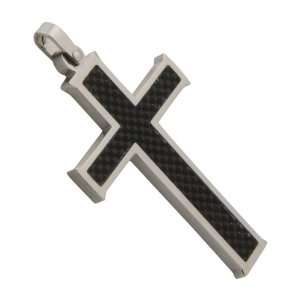  Stainless Steel Cross with Carbon Fiber Pendant: Jewelry