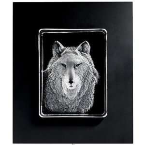  Wolf Artlight Etched Crystal Framed Sculpture
