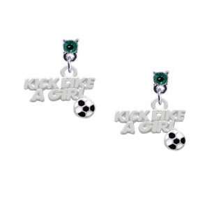  Silver Kick Like a Girl with Enamel Soccer Ball Emerald 