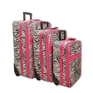  Zebra Print Designer 3pc Luggage Set (Fuchsia) Everything 