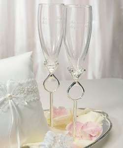 Diamond Ring Champagne Wedding Flutes  