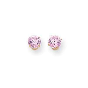  14k Gold 5mm Pink CZ Post Earrings: Jewelry