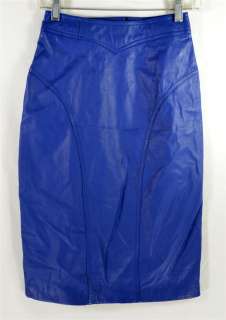 Pelle Cuir Womans Bright Blue Leather Fully Lined Straight Skirt 24 