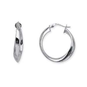   14K White Gold Twisted Euro Hoop Earring: CleverEve: Jewelry