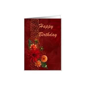  Happy Birthday with Dalias and a lace look border Card 