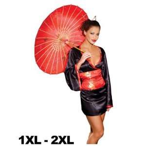  2 pc japanese doll, satin dress & red tapestry sash 1x/2x 