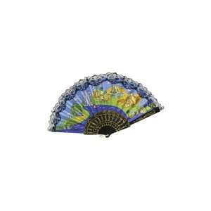    23 Centimeter Hand Held Fan in Blue with Lace 