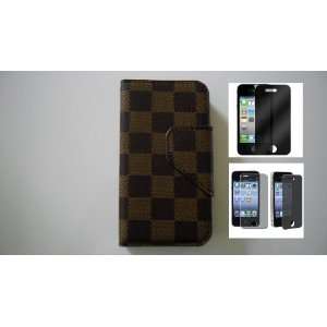  Damier Style Brown Black Checkers Leather Case for iPhone 