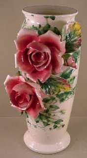 Vintage Pauls Italy Art Pottery Vase 9 1/2 Vase Roses  