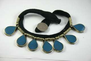 AFGHAN TURKOMAN COMPRESSED TURQUOISE STONE NECKLACE  