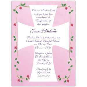   Pink Roses Vine Cross Confirmation Invitations: Health & Personal Care