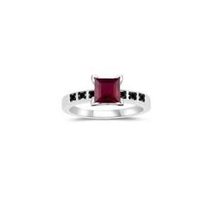  0.08 Cts Black Diamond & 1.04 Cts Ruby Engagement Ring in 