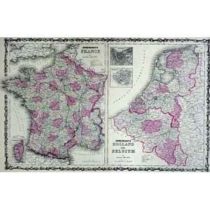  Johnson 1862 Antique Map of France, Holland & Belgium   $ 