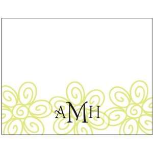 Queen Bee Personalized Folded Note Cards   Graphic Flower   Green