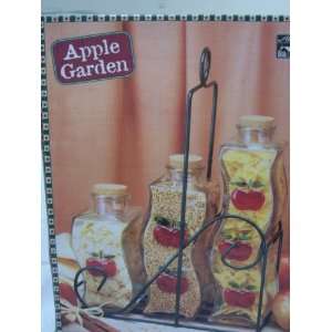   Apple Garden Decorative Glass Canisters in Metal Rack