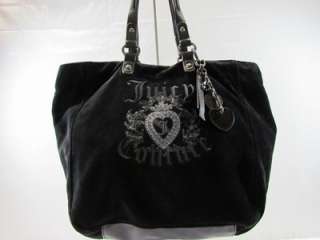 Juicy Couture Black Velour Best Tote Handbag Purse Diaper Bag 