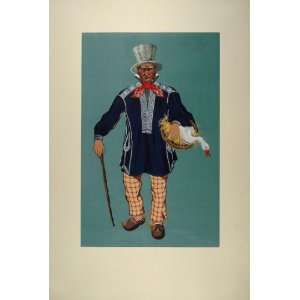 1929 Pochoir Farmer Costume Sabot Auge Valley Normandy   Orig. Print 