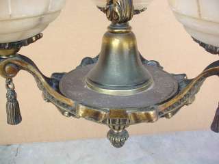 Great old French bronze & alabaster chandelier # 05900  