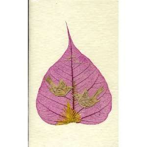 Handmade Blank Greeting Cards Birds Straw Art on Pipal / Peepal Leaf 