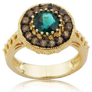   Gold Over Sterling Silver Synthetic Green Quartz Fashion Ring Jewelry
