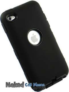 BLACK HARD CASE + SOFT RUBBER SKIN + SCREEN PROTECTOR FOR iPOD TOUCH 4 