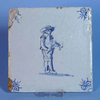 Antique Dutch Delft blue tile 17th ct Man  