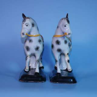 rare pair 19th century Dutch Delft Polychrome horses  