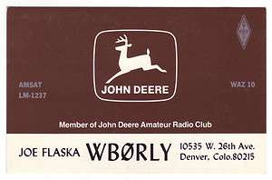 QSL Ham Radio Card Denver CO Colorado WB0RLY John Deere Radio Club 