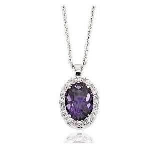   : 50s Style 14k Diamond Amethyst Oval Drop Pendant Necklace: Jewelry