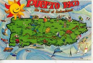 GREETINGS FROM PUERTO RICO MAP VINTAGE POSTCARD PORTO  