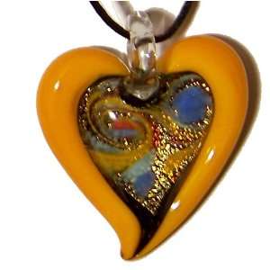  Orange Dichroic Glass Heart Pendant 