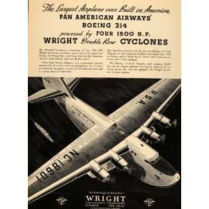   Ad Wright Pan American Airways Boeing 314 Largest   Original Print Ad