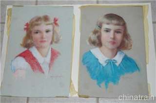 Nat Wrightington Cole Girls Portraits Original Pastel Drawings 