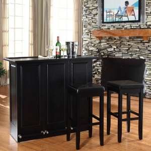  Folding Bar in Black Finish With 29 Upholstered Square Seat Stool 