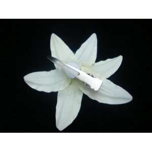  Ivory Lily Hair Flower Clip with Pearl Center: Beauty