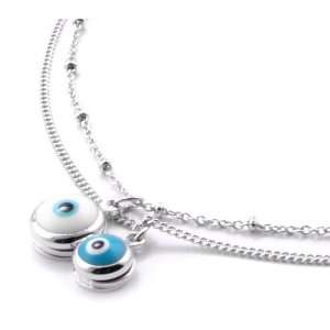  : Two Layer Evil Eye Pendant on Silver Toned Beaded Necklace: Jewelry