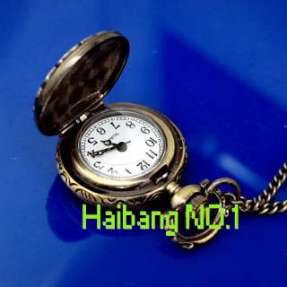 New Antique Ladys Black Quartz Necklace Pocket Watch  