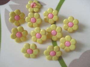 70 Button Daisy Flower Craft Sewing Yellow Pink 1/2  