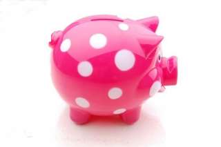 Polka Dots Hard Plastic Coin Pig Piggy Money Bank Red With Stopper 